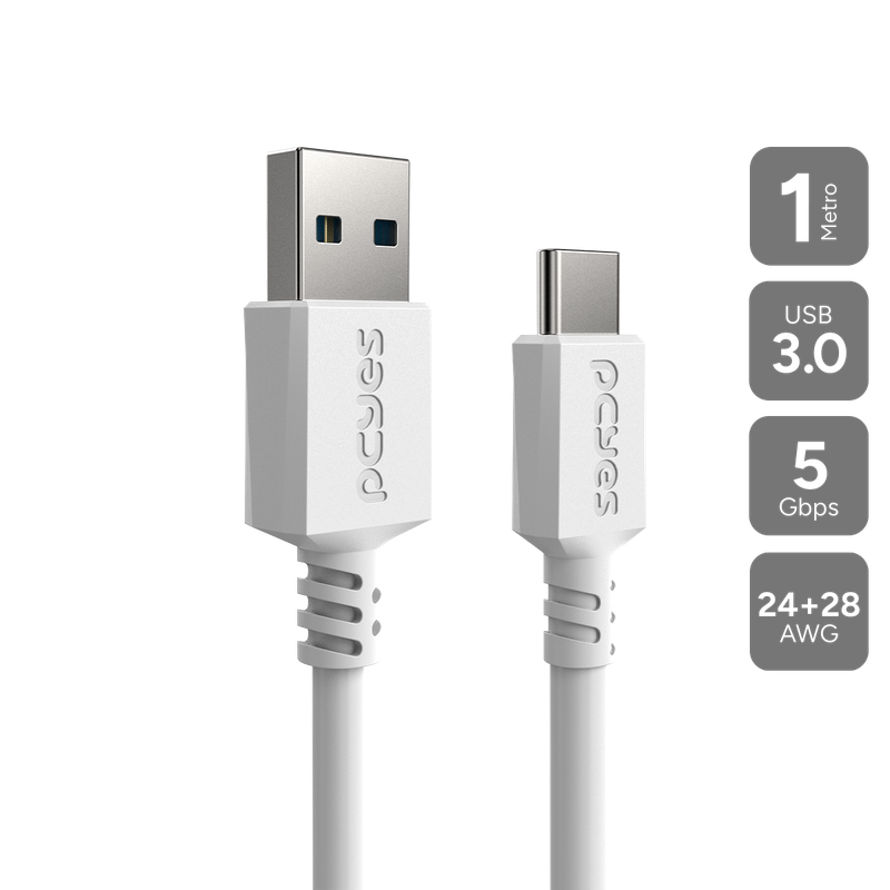 Cabo USB A 3.0 Macho P/ USB Tipo-C - Branco - 1M - PUCAP3-1B
