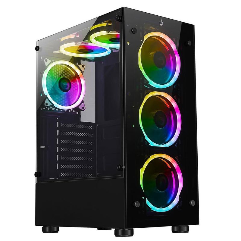 Gabinete Gamer Rise Mode Glass 06x ARGB, Lateral e Frente em Vidro, 6x Fans, Preto - RM-CA-06XB-ARGB