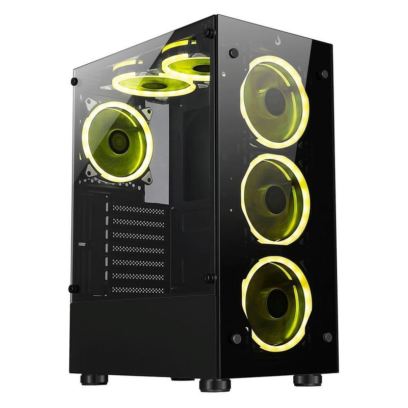 Gabinete Gamer Rise Mode Glass 06x ARGB, Lateral e Frente em Vidro, 6x Fans, Preto - RM-CA-06XB-ARGB