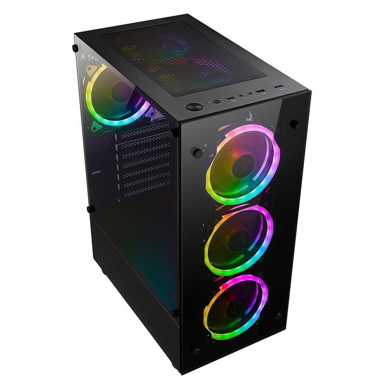 Gabinete Gamer Rise Mode Glass 06x ARGB, Lateral e Frente em Vidro, 6x Fans, Preto - RM-CA-06XB-ARGB