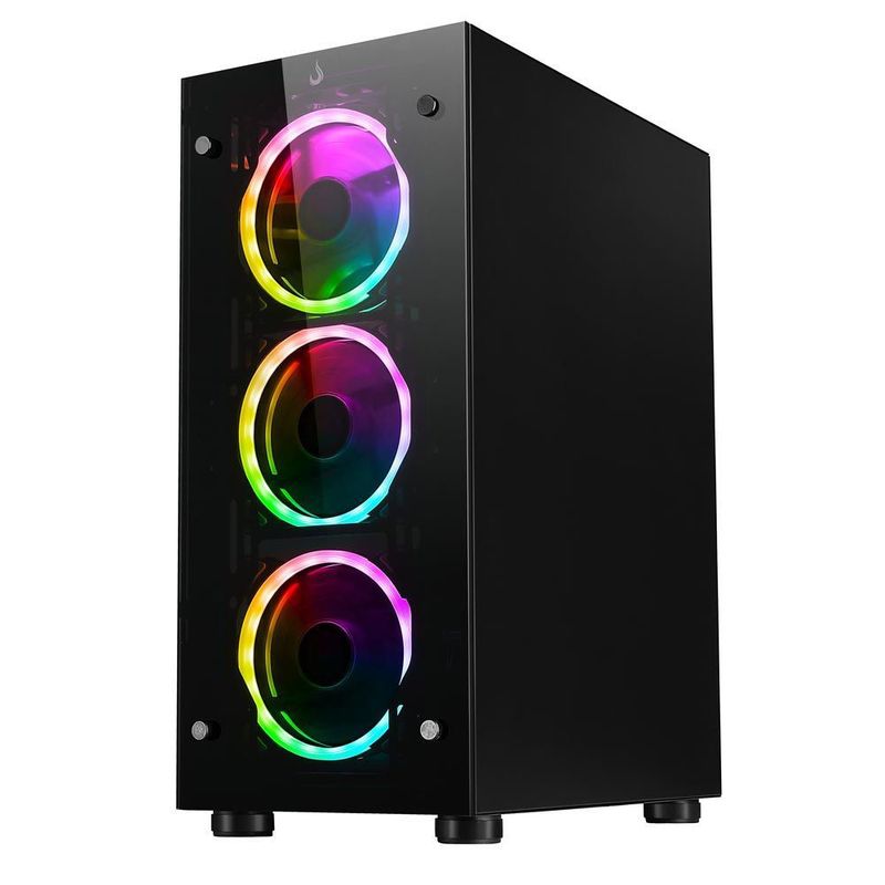 Gabinete Gamer Rise Mode Glass 06x ARGB, Lateral e Frente em Vidro, 6x Fans, Preto - RM-CA-06XB-ARGB