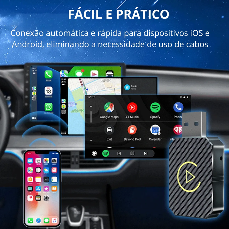 Adaptador USB Carplay e Android Auto Sem Fio, 2 Em 1 Conversor Automático