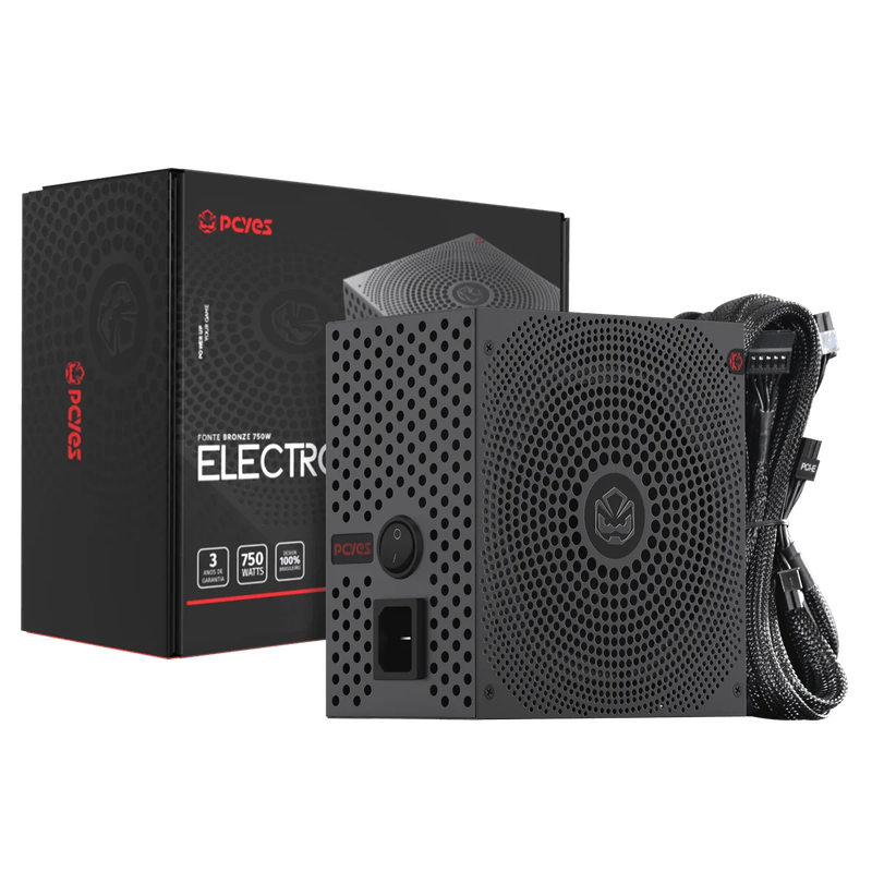 Fonte PCYES Electro V2 750W Black vulcan 80 Plus Bronze - ELECV2PTO750W
