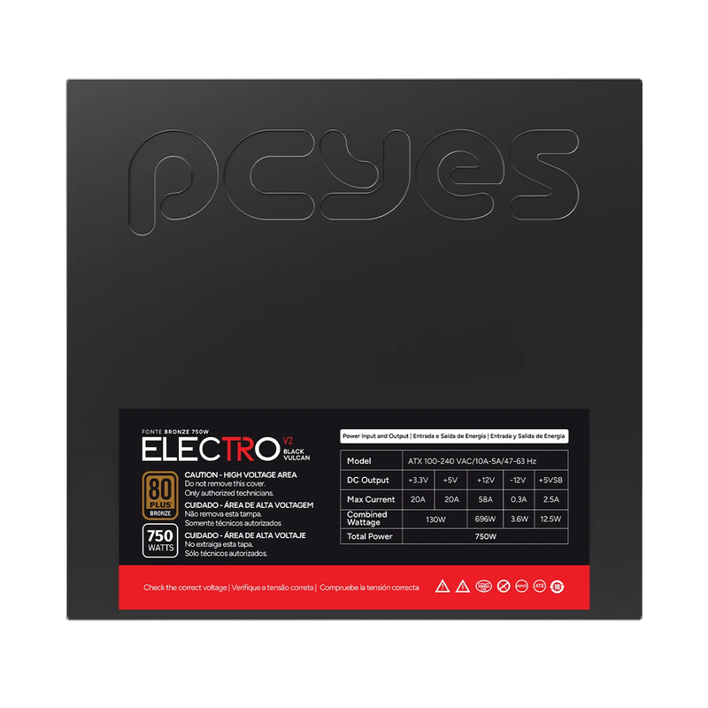 Fonte PCYES Electro V2 750W Black vulcan 80 Plus Bronze - ELECV2PTO750W