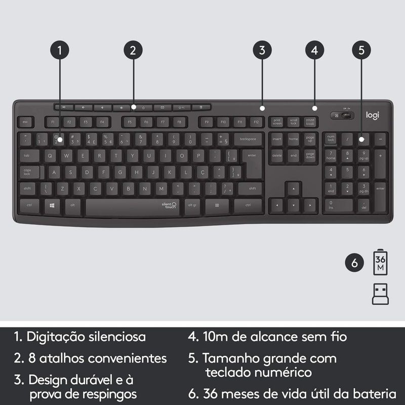 Teclado e Mouse Logitech Wireless MK295 Silent