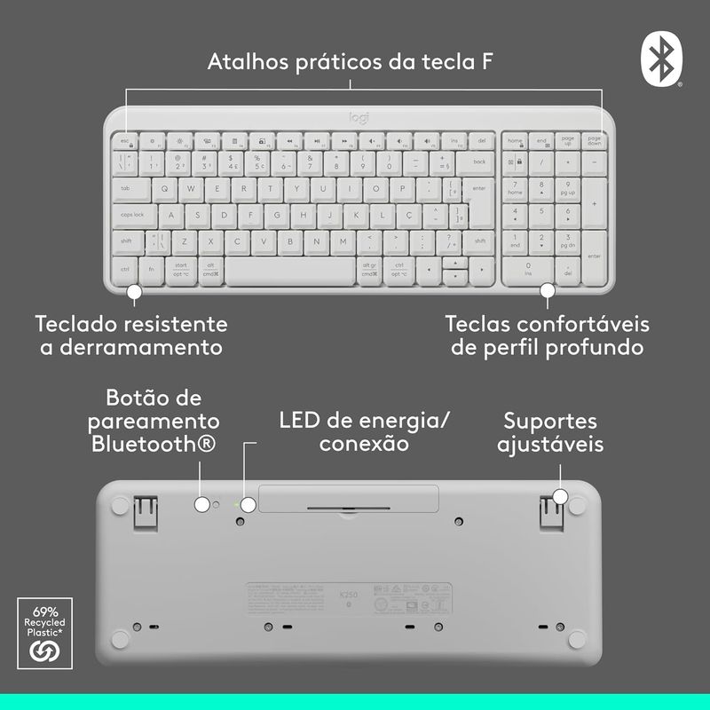 Teclado e Mouse Logitech Wireless/Bluetooth MK250 Branco, 920-013516