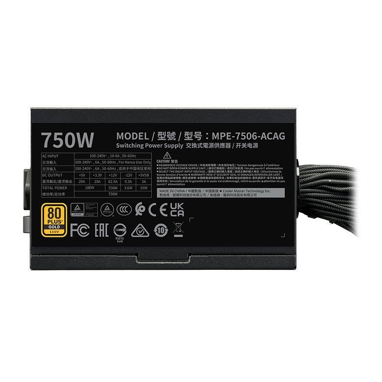 Fonte Cooler Master MWE Gold 750 V3, 750W, PFC Ativo, MPE-7506-ACAG-BBR