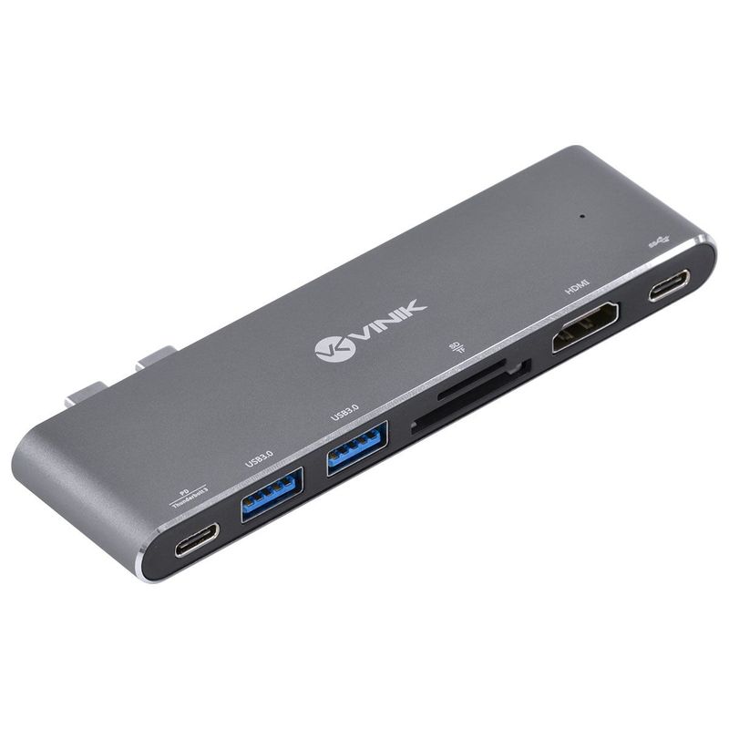 HUB USB Tipo C,  7 em 2 - 2x USB 3.0 + Leitor Cartão SD TF + HDMI + Thunderbolt 3 + Power Delivery 100W - HC-72