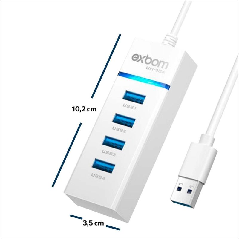 HUB USB 3.0 com 4 Portas com Led Indicador Exbom UH-30