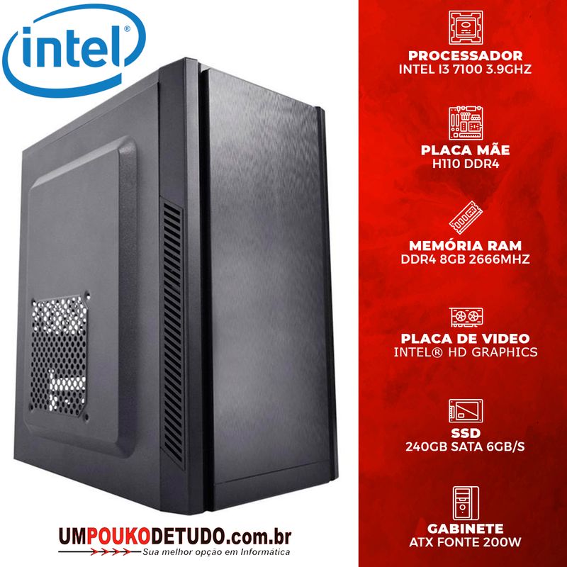 Computador UPK Home Intel i3 7100T 3.9GHz, Memoria 8GB DDR4, SSD 240GB