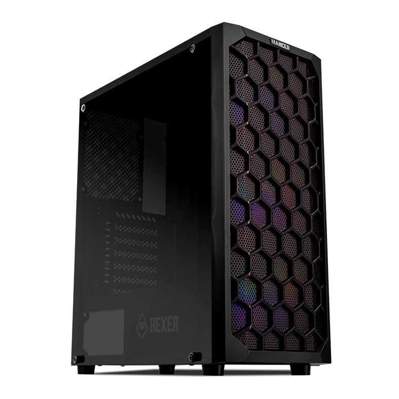Gabinete Gamer Mancer Hexer, Rainbow, Lateral de Vidro, Com 3 Fans, Preto, MCR-HEX-RB01