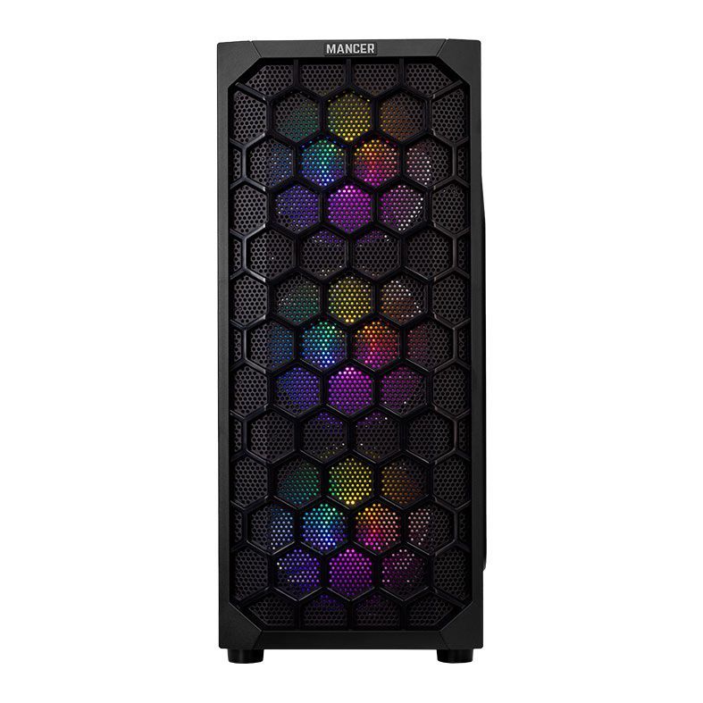 Gabinete Gamer Mancer Hexer, Rainbow, Lateral de Vidro, Com 3 Fans, Preto, MCR-HEX-RB01