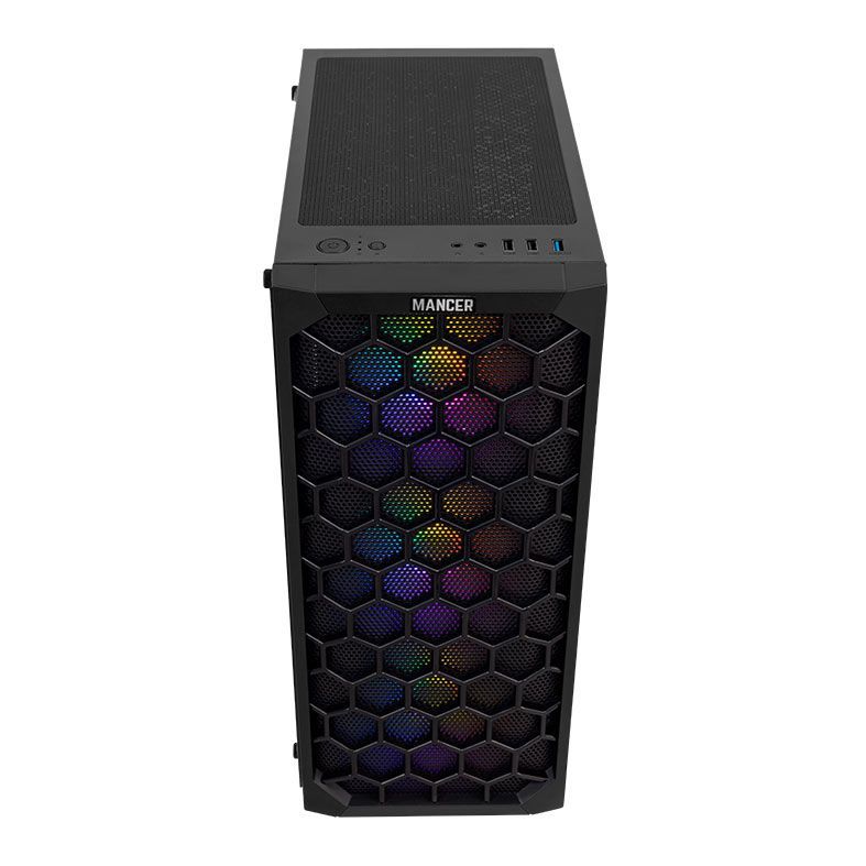 Gabinete Gamer Mancer Hexer, Rainbow, Lateral de Vidro, Com 3 Fans, Preto, MCR-HEX-RB01