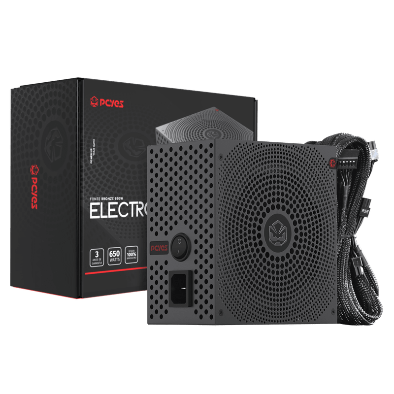 Fonte PCYES Electro V2 650W Black Vulcan 80 Plus Bronze ELECV2PTO650W