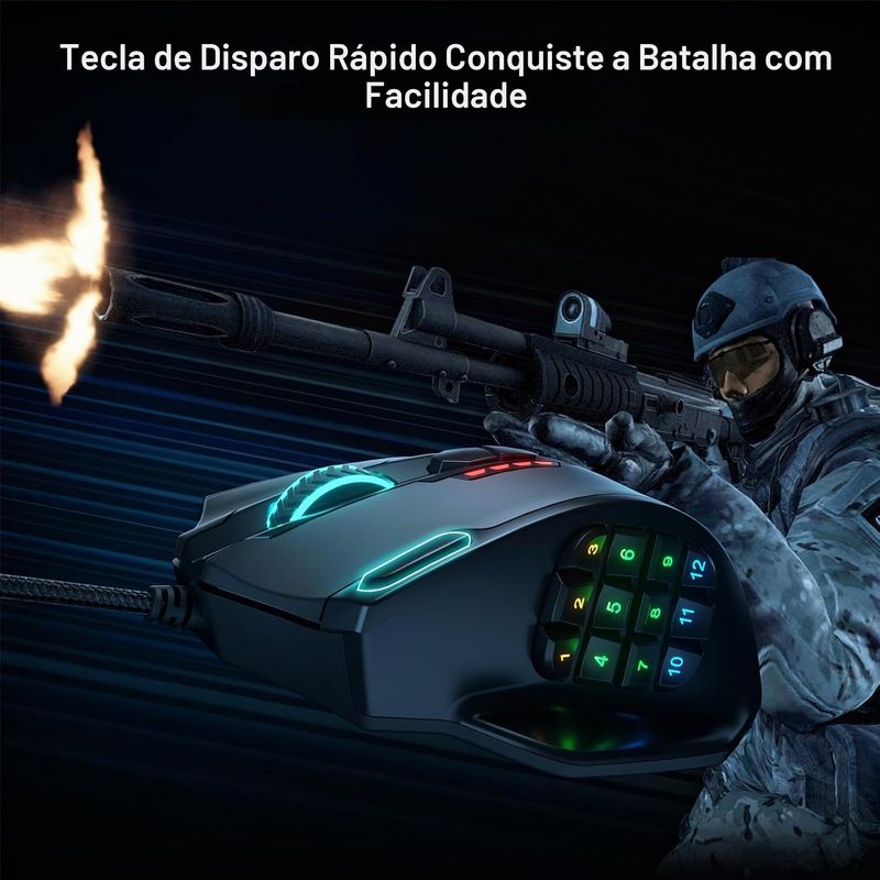 Mouse Redragon M908 Impact RGB 12400DPI, 12 Botões Programáveis