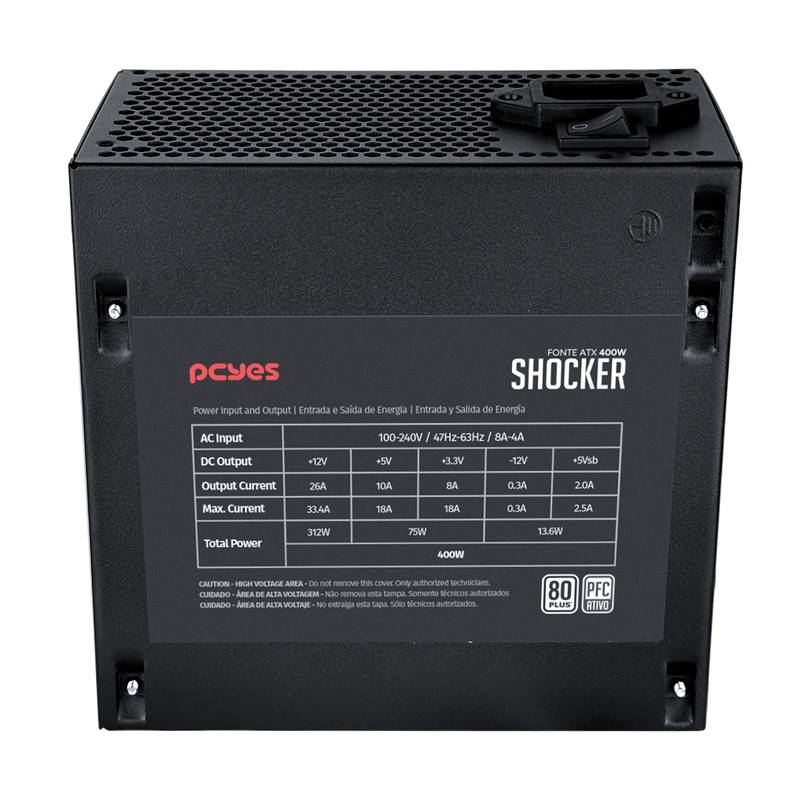 Fonte PCYES Shocker 500W Black Vulcan 80 Plus - PF400SHW