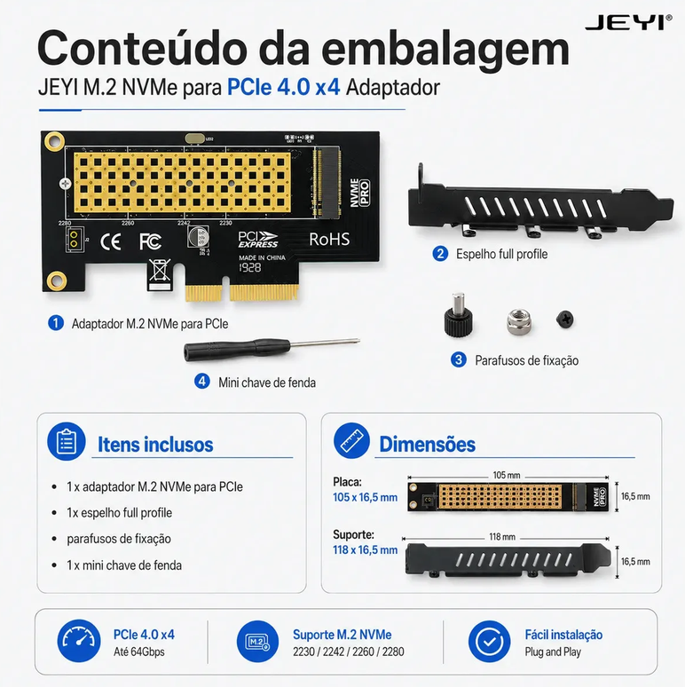Adaptador SSD M.2 Nvme Gen4 para PCI-e 4.0