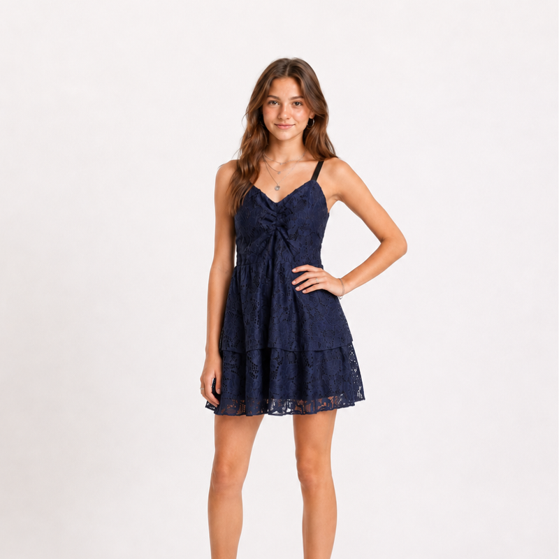 VESTIDO GABRIELA RENDA MARINHO