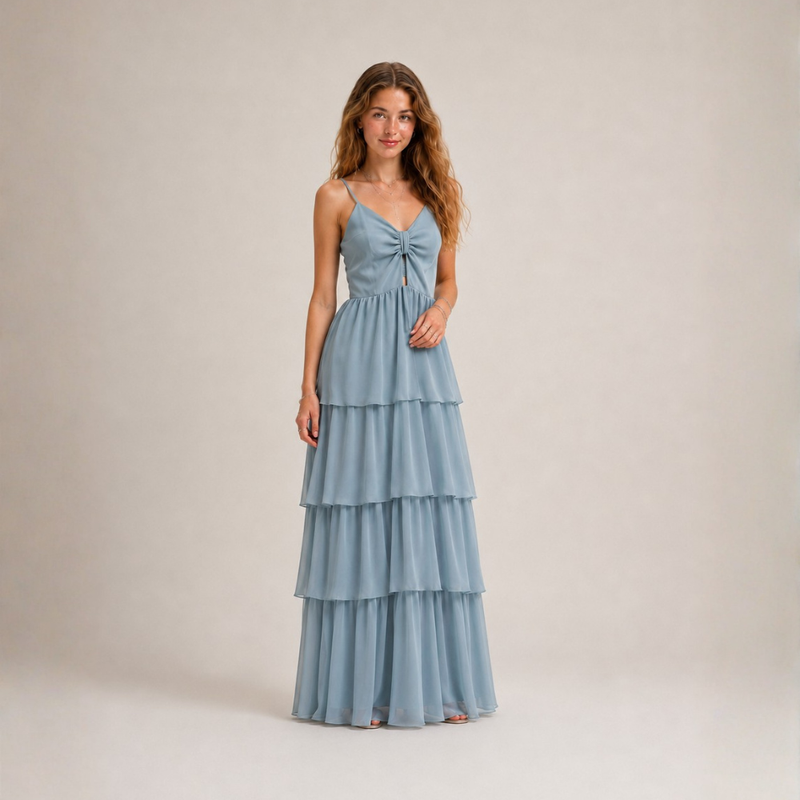 VESTIDO LONGO RIO DE JANEIRO TULE AZUL