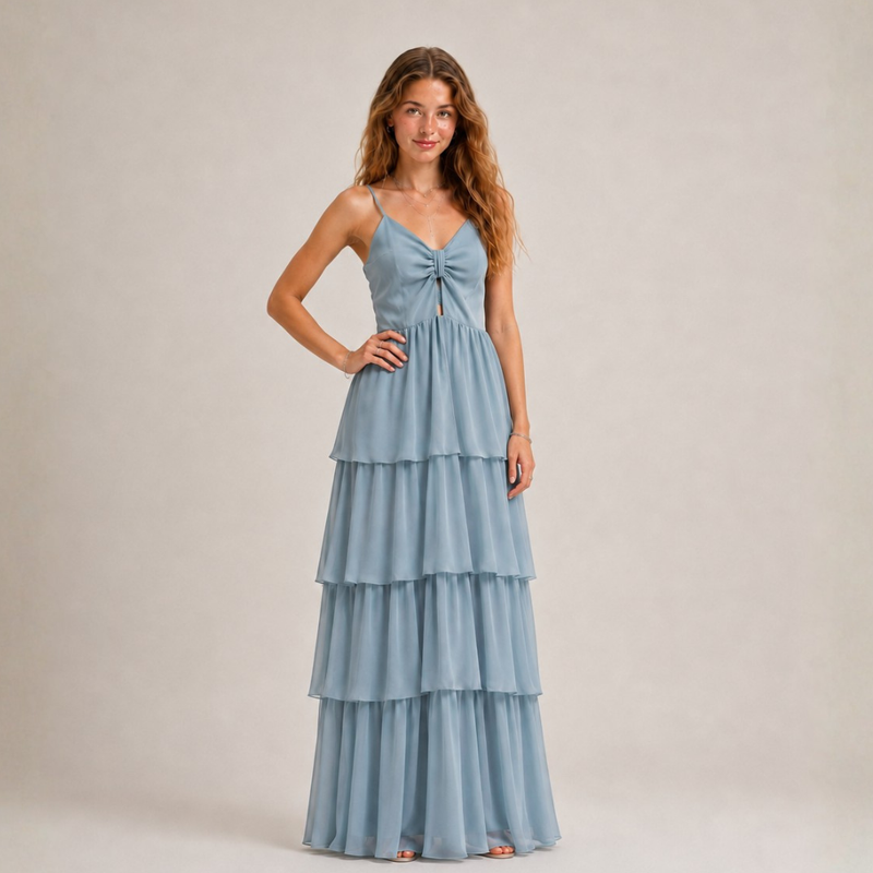 VESTIDO LONGO RIO DE JANEIRO TULE AZUL