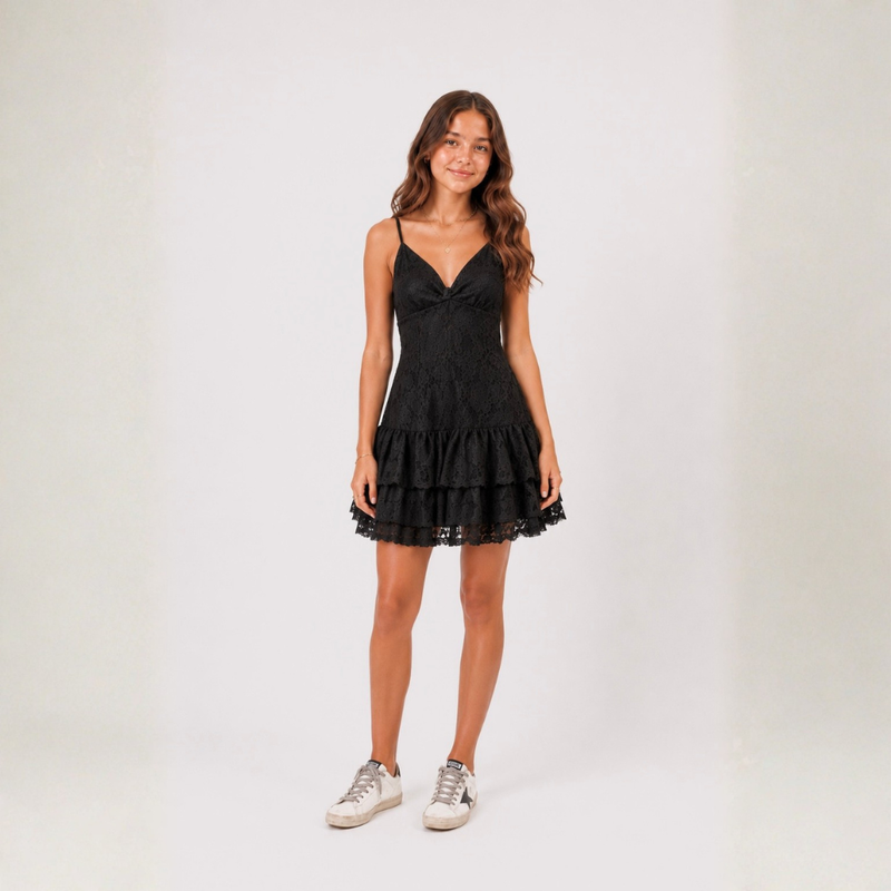 VESTIDO MANUELA RENDA PRETA