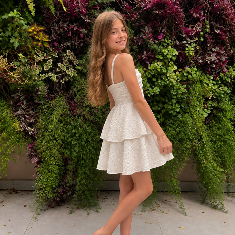 VESTIDO GABRIELA BORDADO FLOR  OFF WHITE