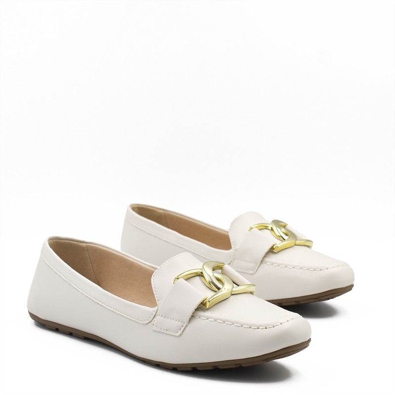 Mocassim Metal Cruzado Tamara Off White