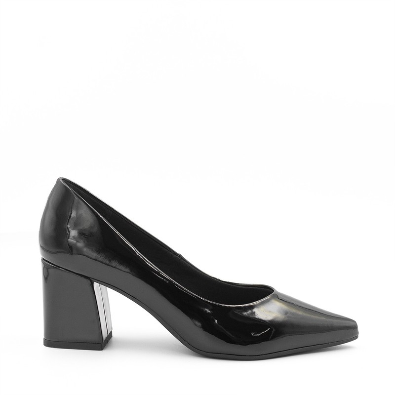 Scarpin Claire Salto Grosso Preto Verniz