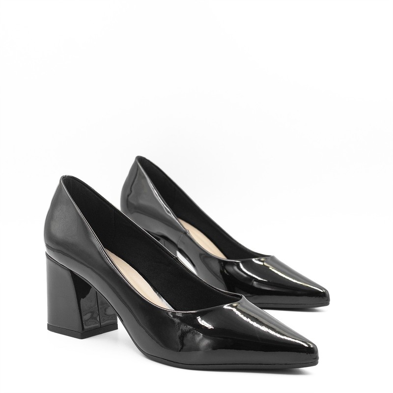 Scarpin Claire Salto Grosso Preto Verniz