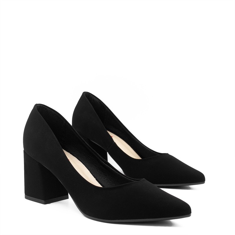 Scarpin Claire Salto Grosso Preto Nobuck