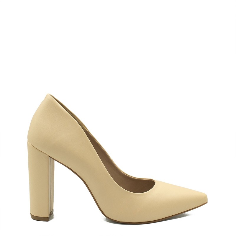 Scarpin Salto Grosso Jaine Creme