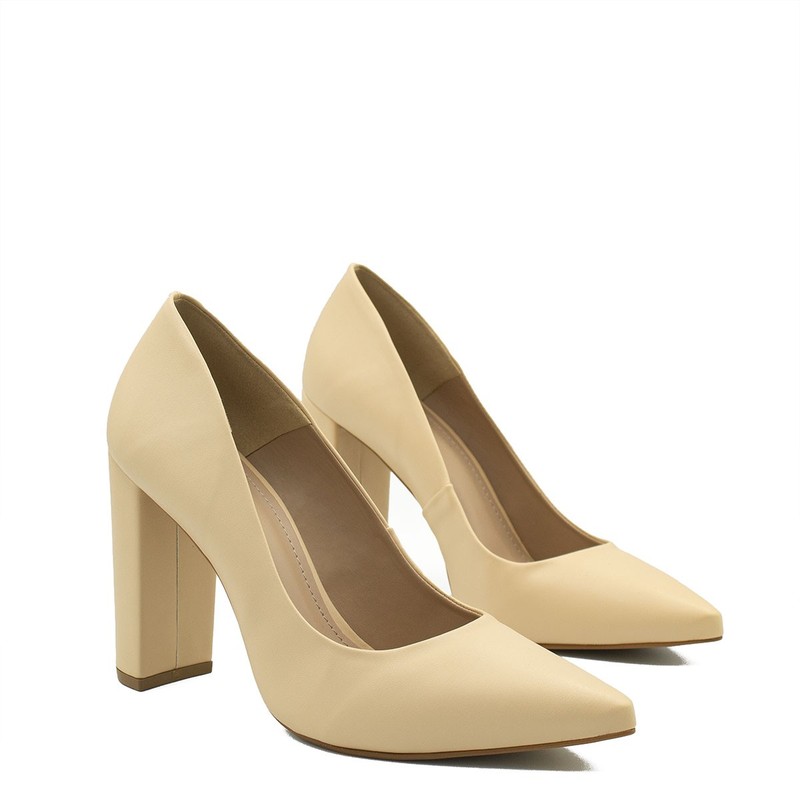 Scarpin Salto Grosso Jaine Creme