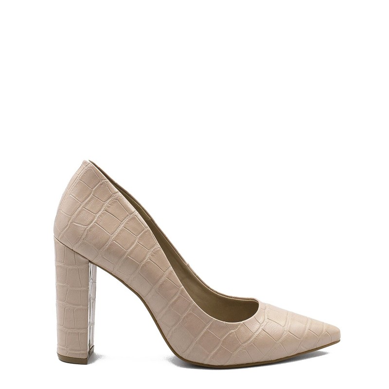 Scarpin Salto Grosso Jaine Nude Croco