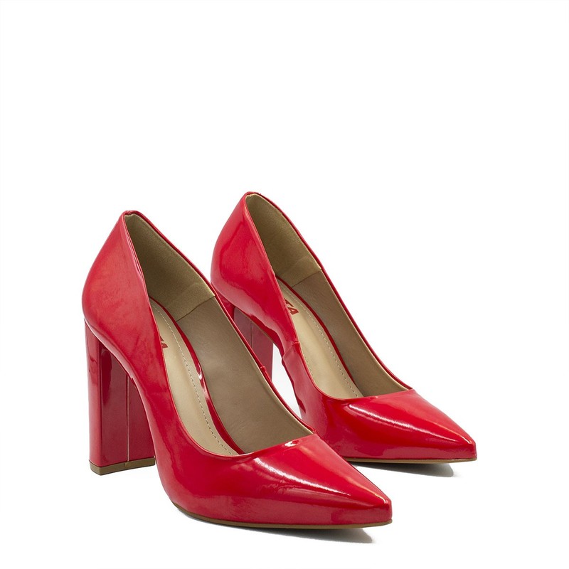 Scarpin Salto Grosso Jaine Vermelho