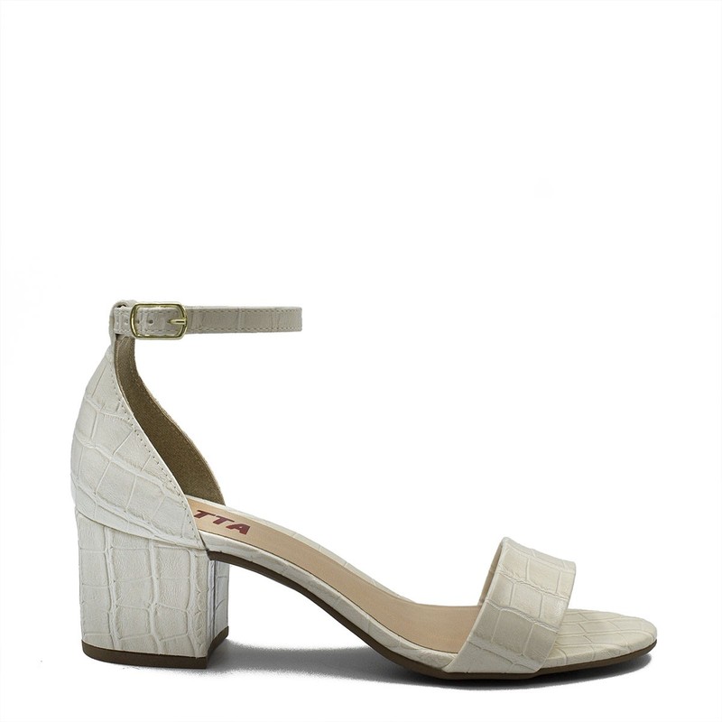 Sandália Salto Bloco Úrsula Off White Croco