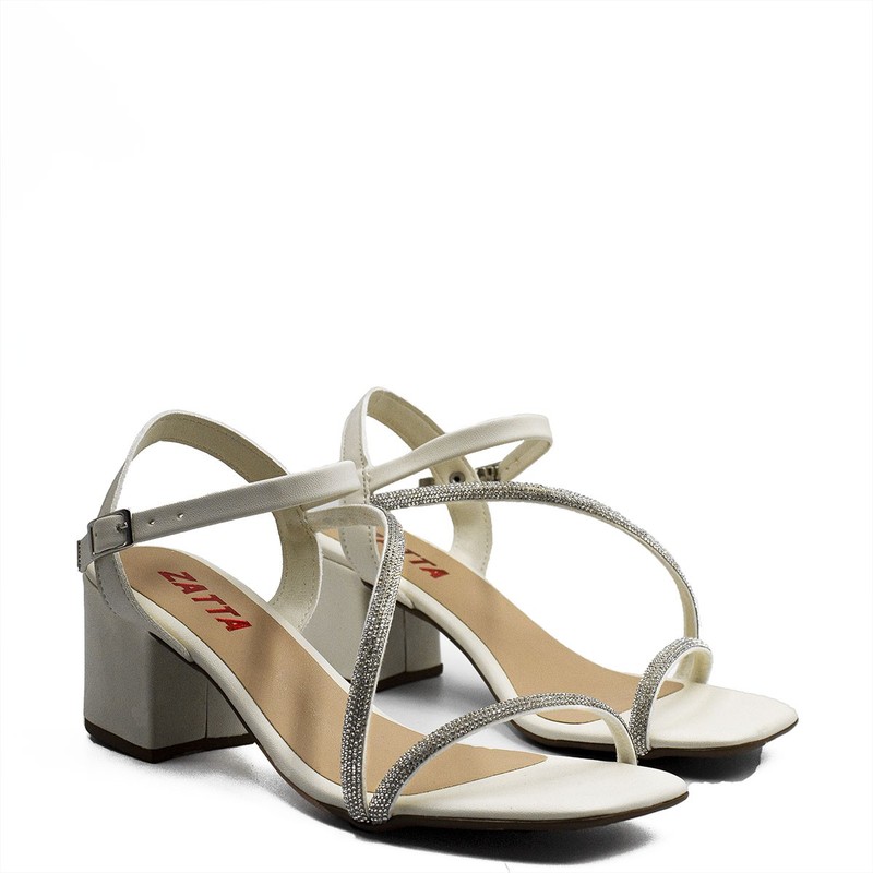 Sandalia Salto Bloco Brilho Lady Off White