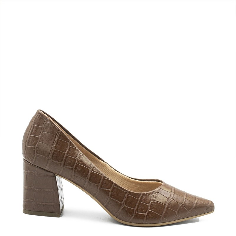 Scarpin Claire Salto Grosso Café Croco