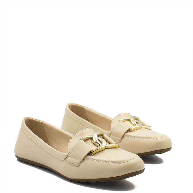 Mocassim Metal Cruzado Tamara Creme