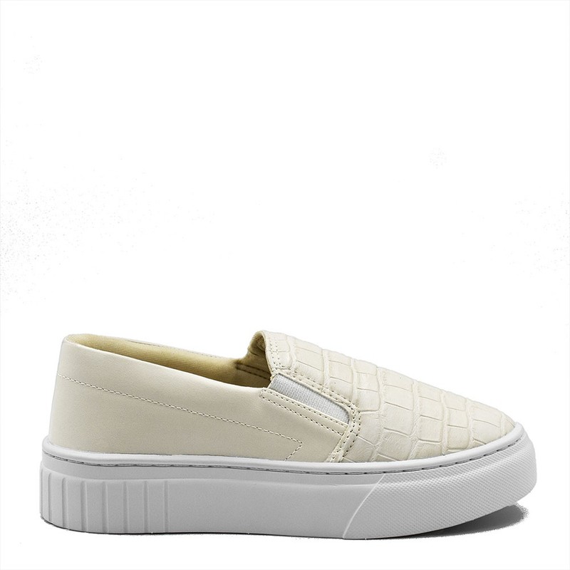 Slip-On Sola Alta Regiane Lumicolor Croco Off White