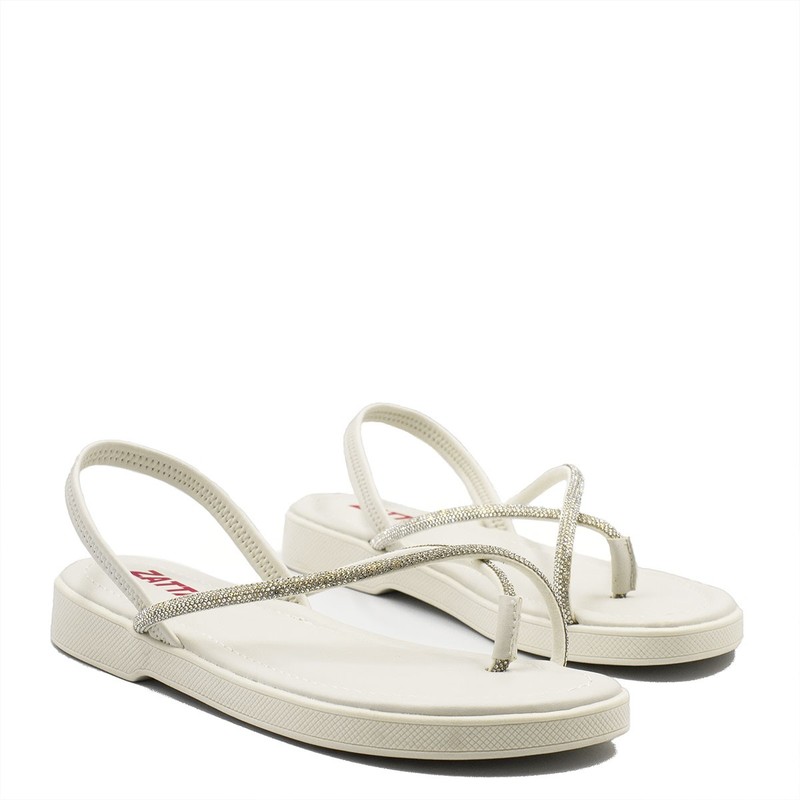 Rasteira Flat Dedo Brilho Anny Off White