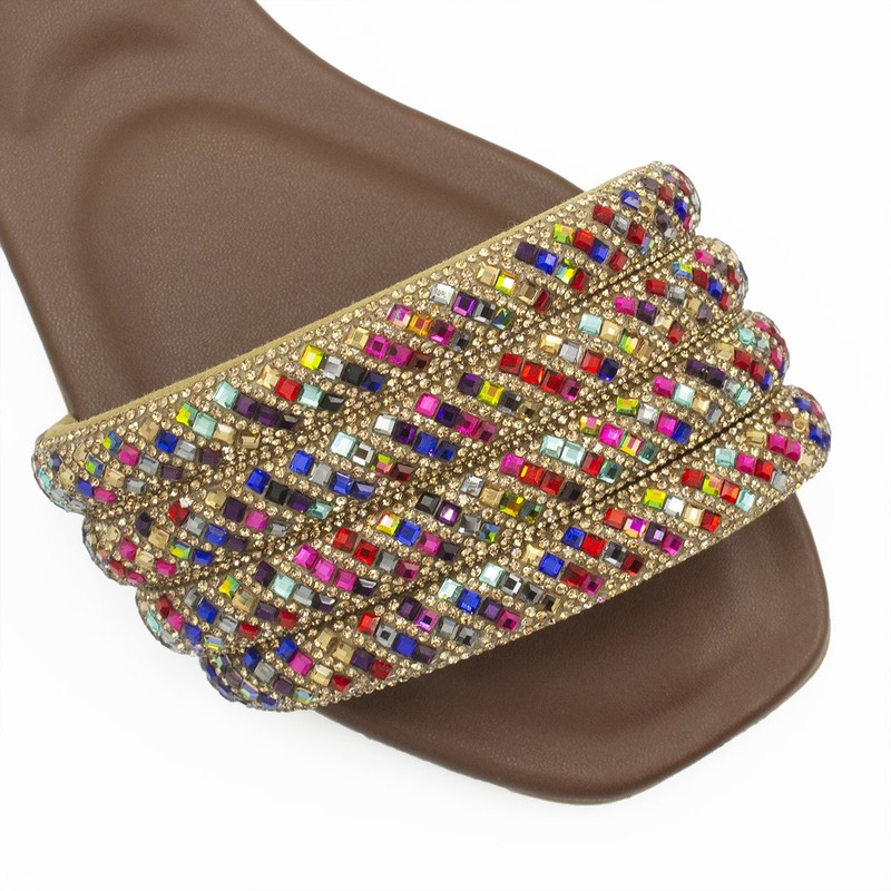 Rasteira Tiras Strass Amora Multicolor