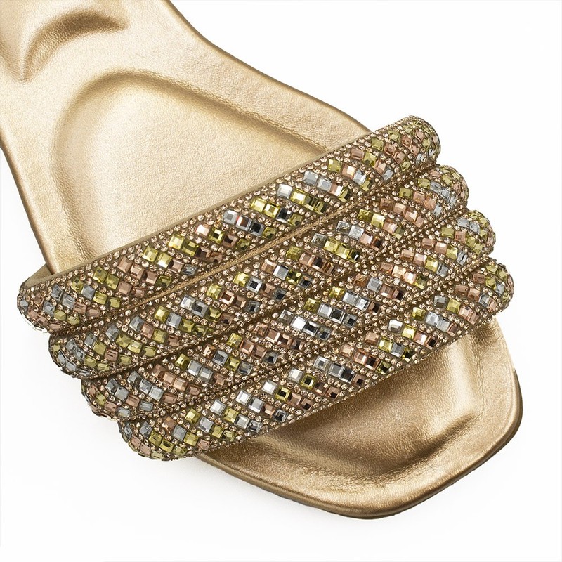 Rasteira Tiras Strass Amora Bronze