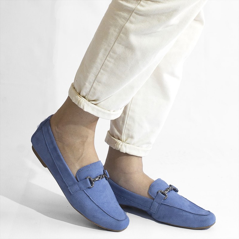 Mocassim Camurça Fivela Maisa Azul