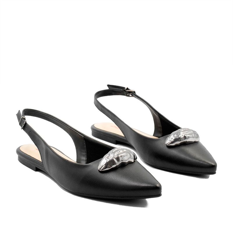 Sapatilha Slingback Bico Fino Detalhe Olivia Preto