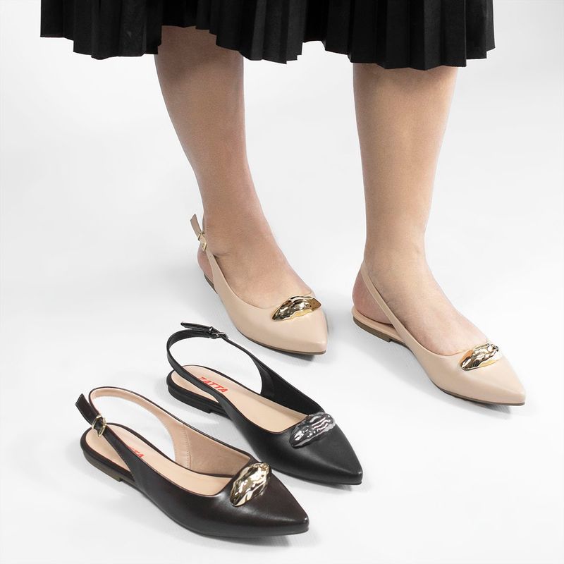 Sapatilha Slingback Bico Fino Detalhe Olivia Preto