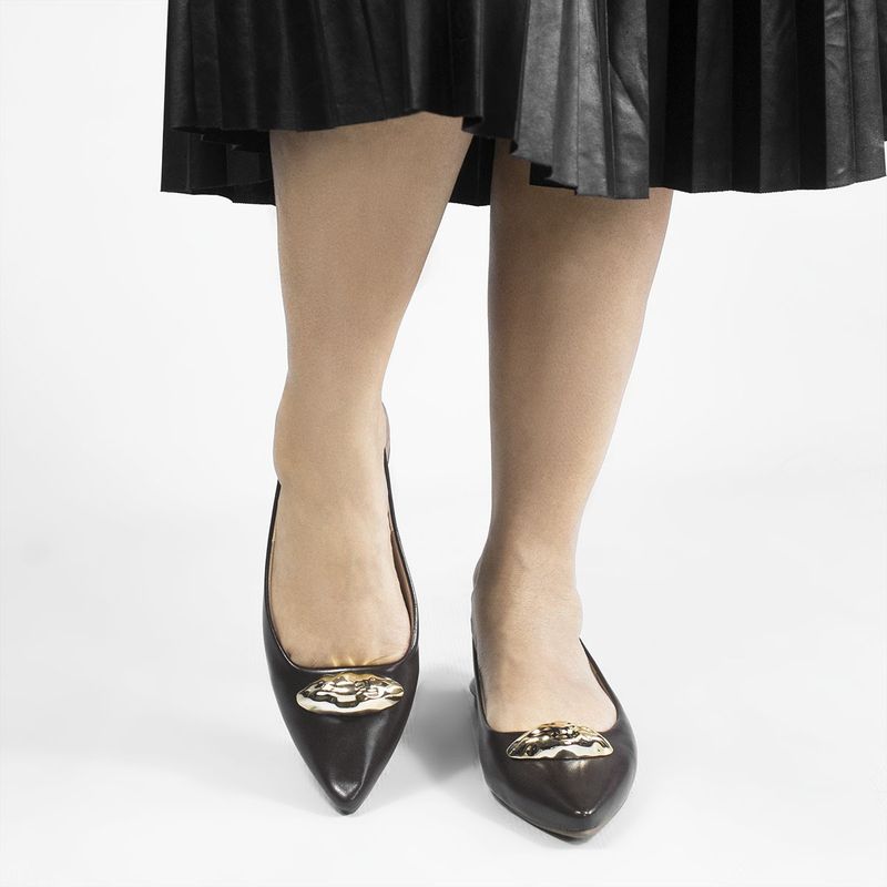 Sapatilha Slingback Bico Fino Detalhe Olivia Preto