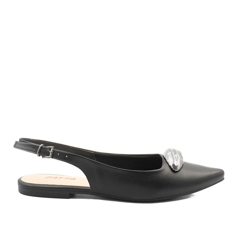 Sapatilha Slingback Bico Fino Detalhe Olivia Preto