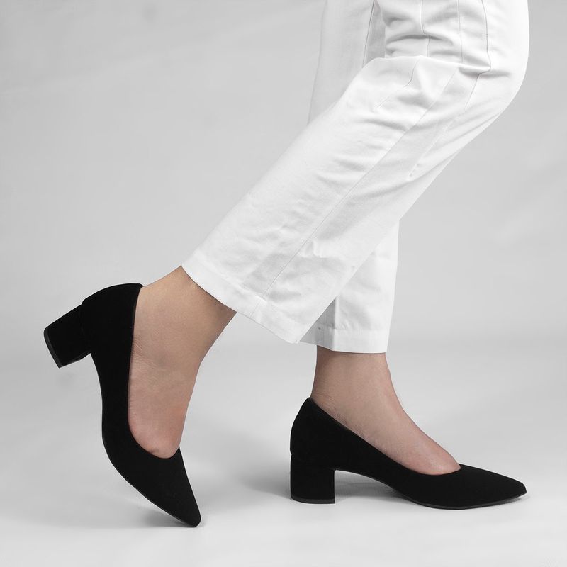 Scarpin Salto Bloco Baixo Leonor Nobuck Preto