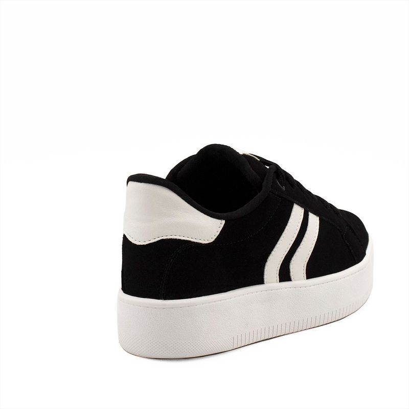 Tênis Casual  Duas Listras Lateral Lídia Nobuck Preto