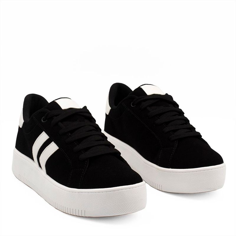 Tênis Casual  Duas Listras Lateral Lídia Nobuck Preto